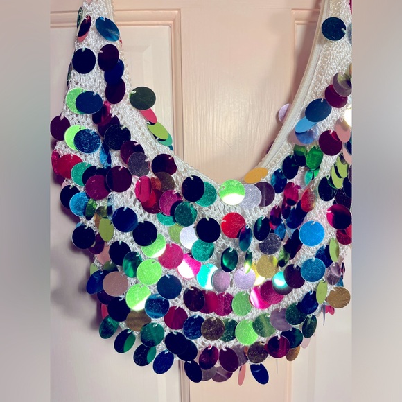 Crochet  shoulder bag with large multicolored sequins - Picture 4 of 4